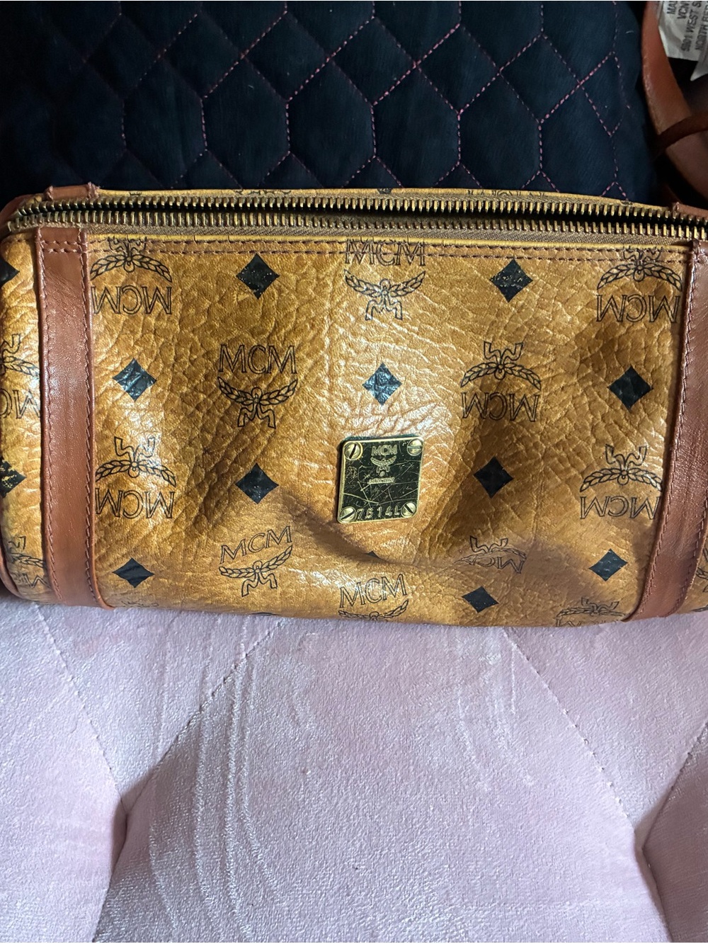 MCM Cognac Visetos Logo Crossbody Bag with Gold Plaque - Picture 2 of 8